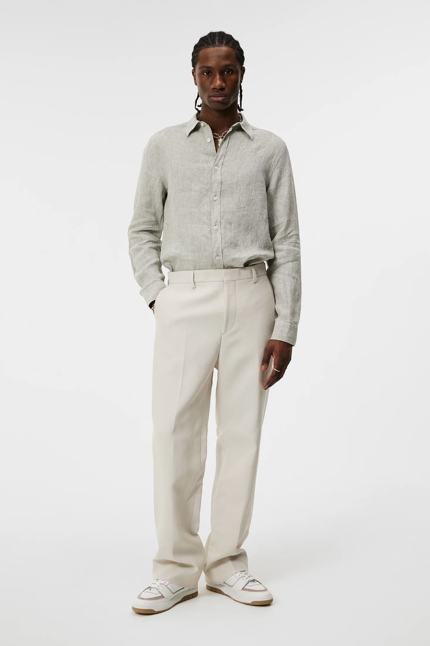 Slim LS Linen Melange Shirt / Oil Green - Image 4