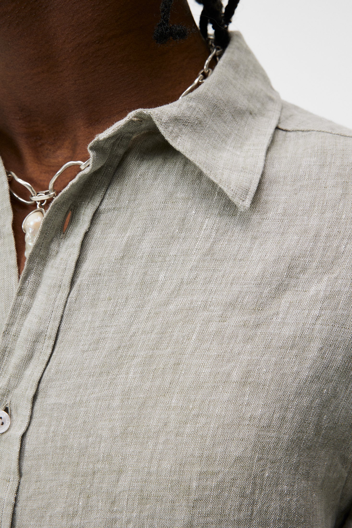 Slim LS Linen Melange Shirt / Oil Green - Image 6