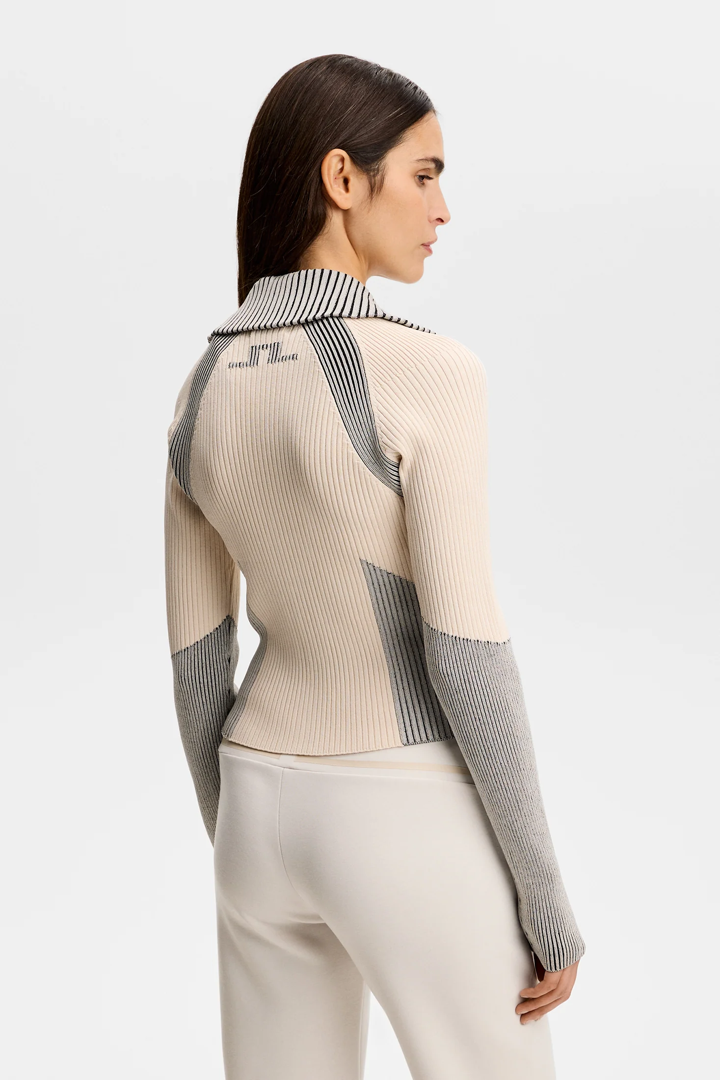 Terri Contrast Rib Zip Sweater / Moonbeam - Image 6